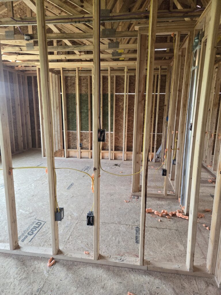 Electrical wiring through a new home construction.